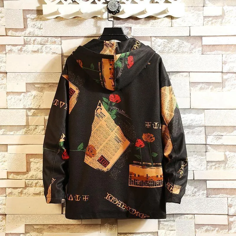 Kapuzen-Bomberjacken für Herren, Streetwear, lustiger Druck, Windjacke, männliche koreanische Mode