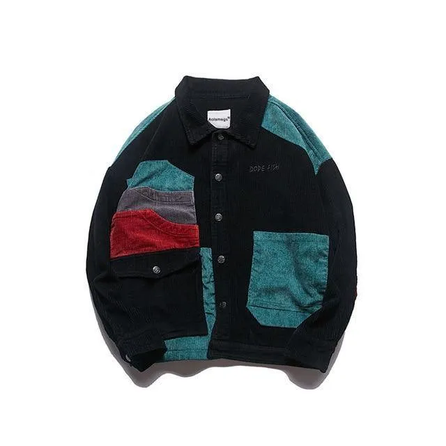 Jacke Männer Patchwork Männer Jacke Taschen High Street Fashion Casual Outwear Männer Mantel