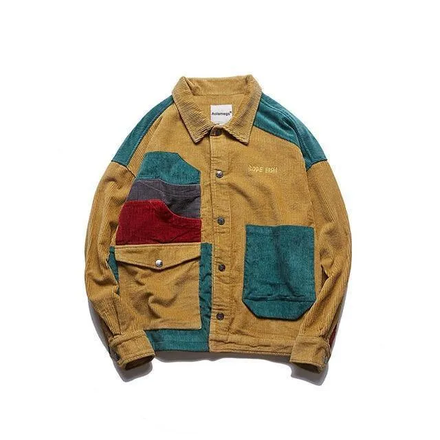 Jacke Männer Patchwork Männer Jacke Taschen High Street Fashion Casual Outwear Männer Mantel
