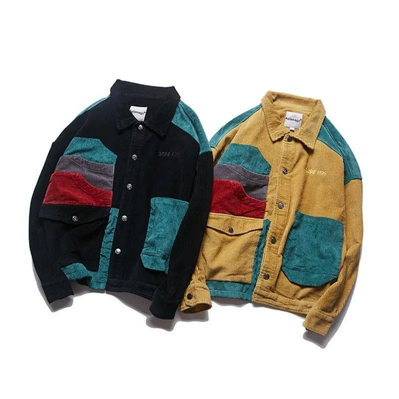 Jacke Männer Patchwork Männer Jacke Taschen High Street Fashion Casual Outwear Männer Mantel