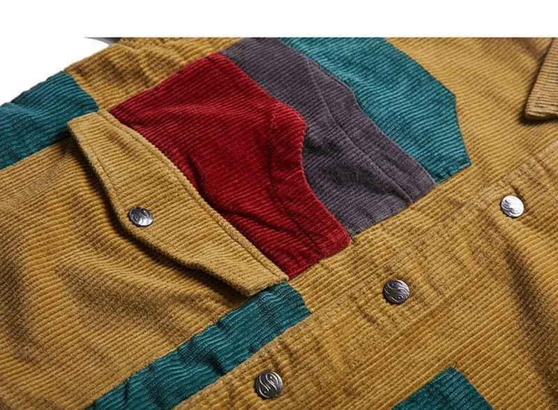 Jacke Männer Patchwork Männer Jacke Taschen High Street Fashion Casual Outwear Männer Mantel
