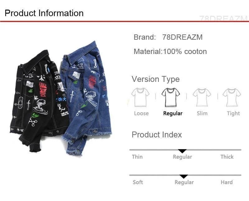 Jeansjacke Langarm Herren Hip Hop bedruckte Tasche Freizeithemden Fashion Streetwear