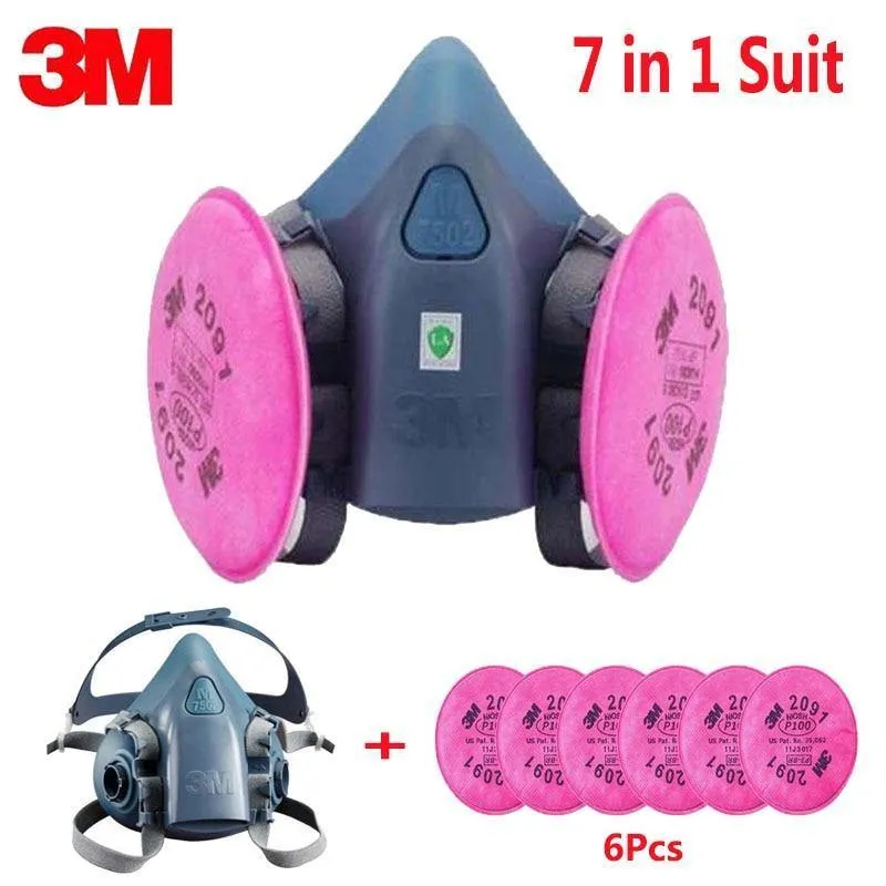 7 In 1 Anzug SPray Paint Staubmaske Atemschutzmaske für 3M 7502 2091 P100 Industrie Staubschutzmaske Fliters
