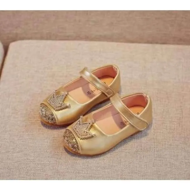 Spring Kids princes Shoes For Girls Children Girl Wedding Shoe Gold Black Crown Sequins Baby Waterproof Footwear