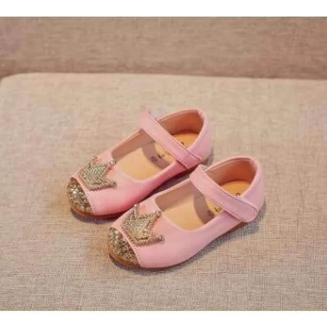 Spring Kids princes Shoes For Girls Children Girl Wedding Shoe Gold Black Crown Sequins Baby Waterproof Footwear