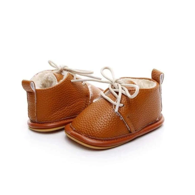 Winter super warm floral printing PU leather with fur baby moccasins infant baby girl boys shoes lace up boot