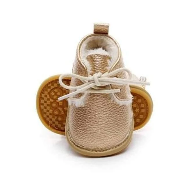 Winter super warm floral printing PU leather with fur baby moccasins infant baby girl boys shoes lace up boot