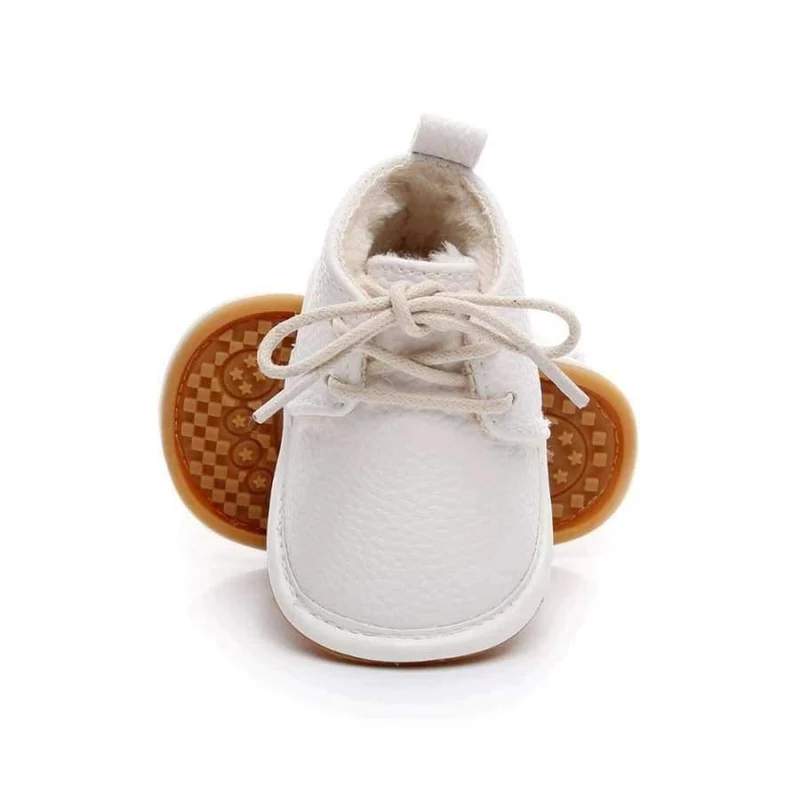 Winter super warm floral printing PU leather with fur baby moccasins infant baby girl boys shoes lace up boot