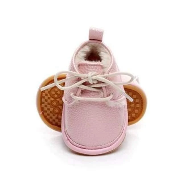 Winter super warm floral printing PU leather with fur baby moccasins infant baby girl boys shoes lace up boot
