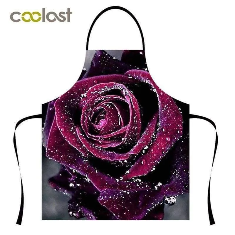 Flower Rose Damenschürzen, Kochuniform, Galaxy-Muster, Restaurantzubehör, Kochuniform, Segeltuch, Party, BBQ, Sushi, Küchenkleidung