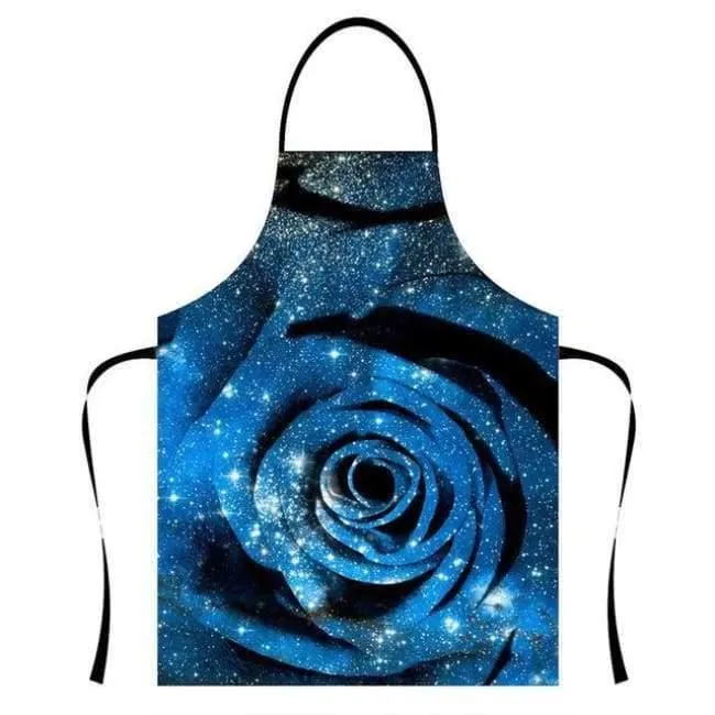 Flower Rose Damenschürzen, Kochuniform, Galaxy-Muster, Restaurantzubehör, Kochuniform, Segeltuch, Party, BBQ, Sushi, Küchenkleidung