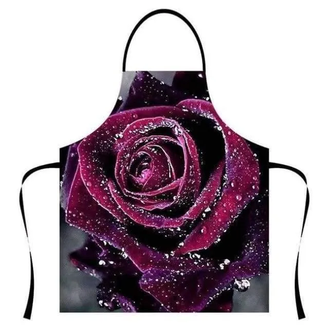 Flower Rose Damenschürzen, Kochuniform, Galaxy-Muster, Restaurantzubehör, Kochuniform, Segeltuch, Party, BBQ, Sushi, Küchenkleidung