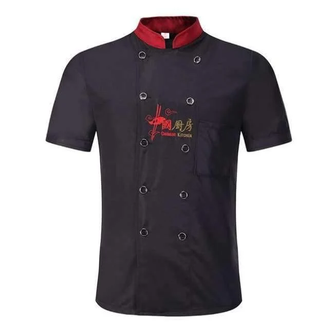Chinesische Restaurant-Stickerei-Kochuniformen mit kurzen Ärmeln, atmungsaktive zweireihige Kochjacken, Arbeitskleidung für den Lebensmittelservice