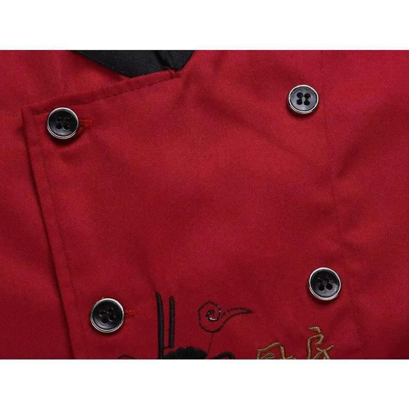 Chinesische Restaurant-Stickerei-Kochuniformen mit kurzen Ärmeln, atmungsaktive zweireihige Kochjacken, Arbeitskleidung für den Lebensmittelservice