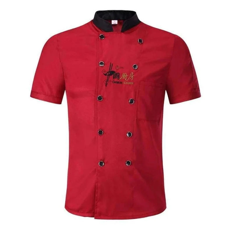 Chinesische Restaurant-Stickerei-Kochuniformen mit kurzen Ärmeln, atmungsaktive zweireihige Kochjacken, Arbeitskleidung für den Lebensmittelservice