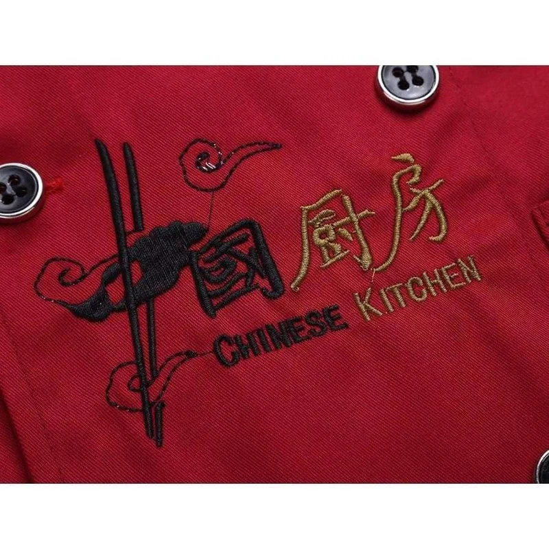 Chinesische Restaurant-Stickerei-Kochuniformen mit kurzen Ärmeln, atmungsaktive zweireihige Kochjacken, Arbeitskleidung für den Lebensmittelservice
