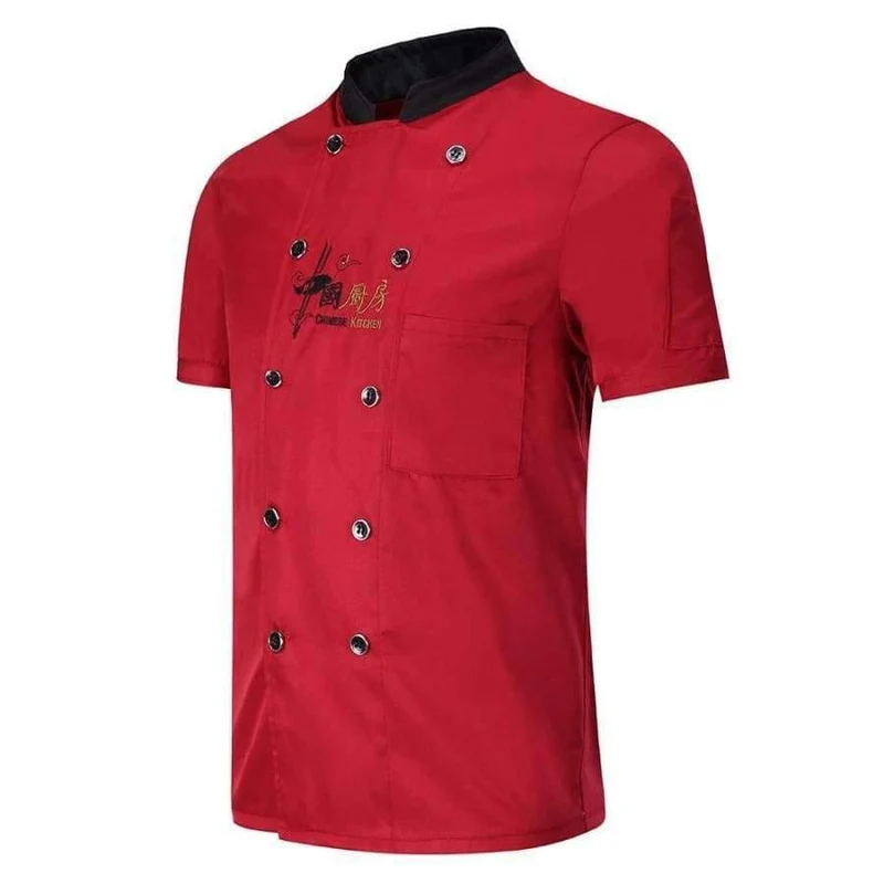 Chinesische Restaurant-Stickerei-Kochuniformen mit kurzen Ärmeln, atmungsaktive zweireihige Kochjacken, Arbeitskleidung für den Lebensmittelservice