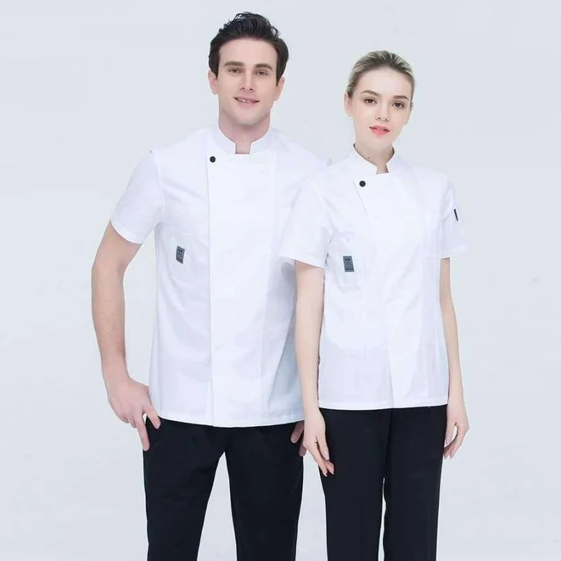 Schwarze Kurzarm-Kochuniformen für Restaurants, Hotels, Kochjacken, Küchenanzüge, Herren- und Damen-Arbeitskleidung für die Küche, Overalls, Blau/Rot