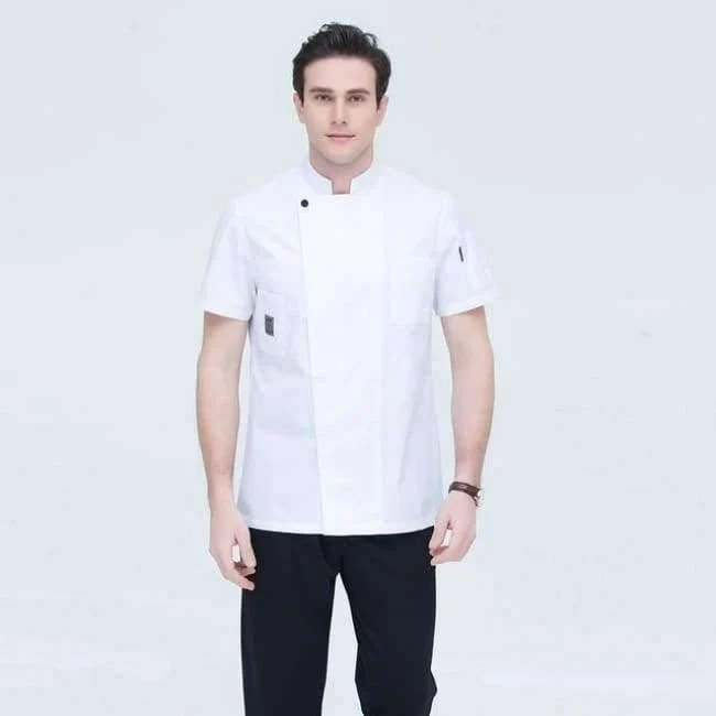 Schwarze Kurzarm-Kochuniformen für Restaurants, Hotels, Kochjacken, Küchenanzüge, Herren- und Damen-Arbeitskleidung für die Küche, Overalls, Blau/Rot