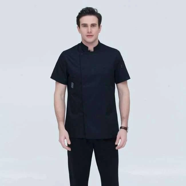 Schwarze Kurzarm-Kochuniformen für Restaurants, Hotels, Kochjacken, Küchenanzüge, Herren- und Damen-Arbeitskleidung für die Küche, Overalls, Blau/Rot