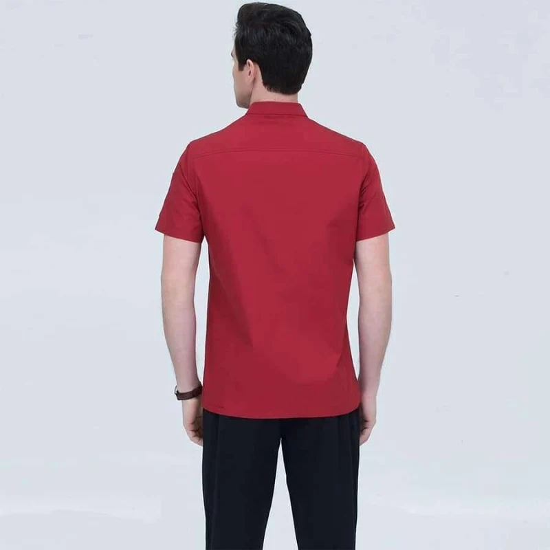 Schwarze Kurzarm-Kochuniformen für Restaurants, Hotels, Kochjacken, Küchenanzüge, Herren- und Damen-Arbeitskleidung für die Küche, Overalls, Blau/Rot