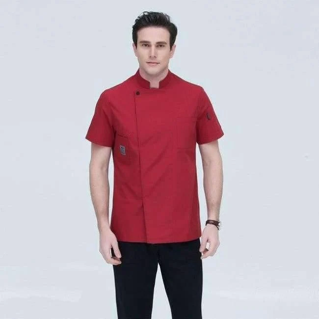 Schwarze Kurzarm-Kochuniformen für Restaurants, Hotels, Kochjacken, Küchenanzüge, Herren- und Damen-Arbeitskleidung für die Küche, Overalls, Blau/Rot