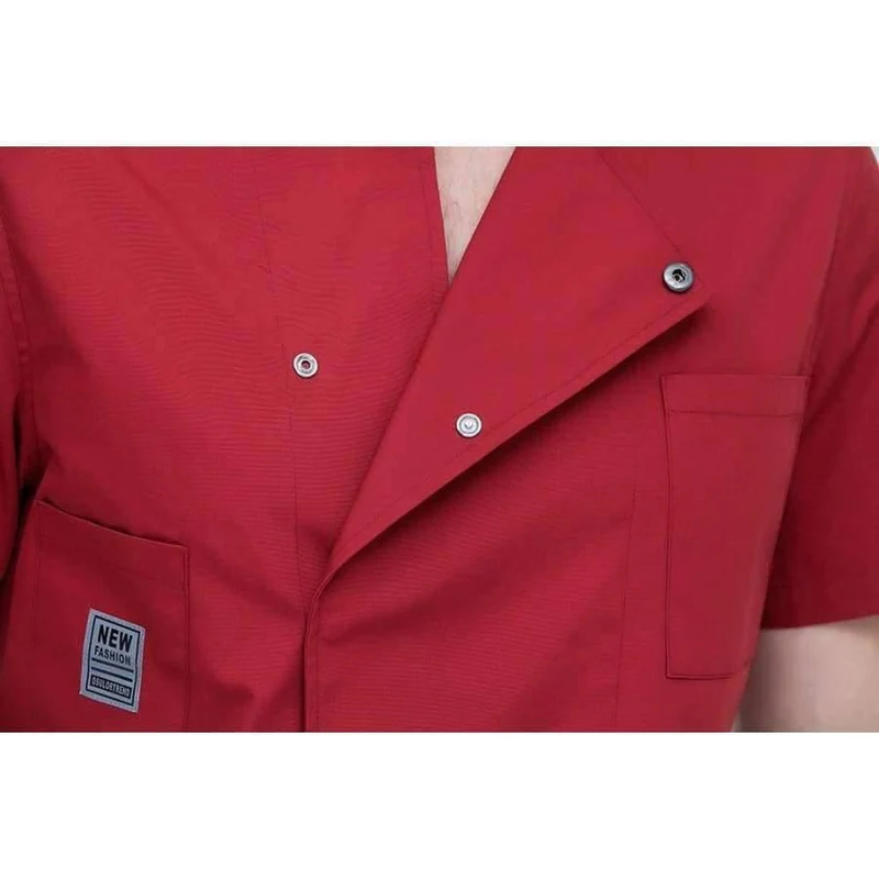 Schwarze Kurzarm-Kochuniformen für Restaurants, Hotels, Kochjacken, Küchenanzüge, Herren- und Damen-Arbeitskleidung für die Küche, Overalls, Blau/Rot