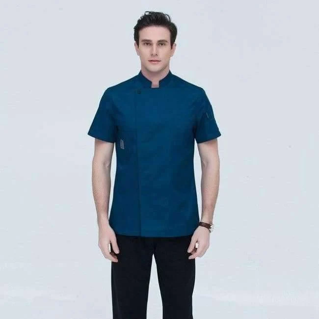 Schwarze Kurzarm-Kochuniformen für Restaurants, Hotels, Kochjacken, Küchenanzüge, Herren- und Damen-Arbeitskleidung für die Küche, Overalls, Blau/Rot