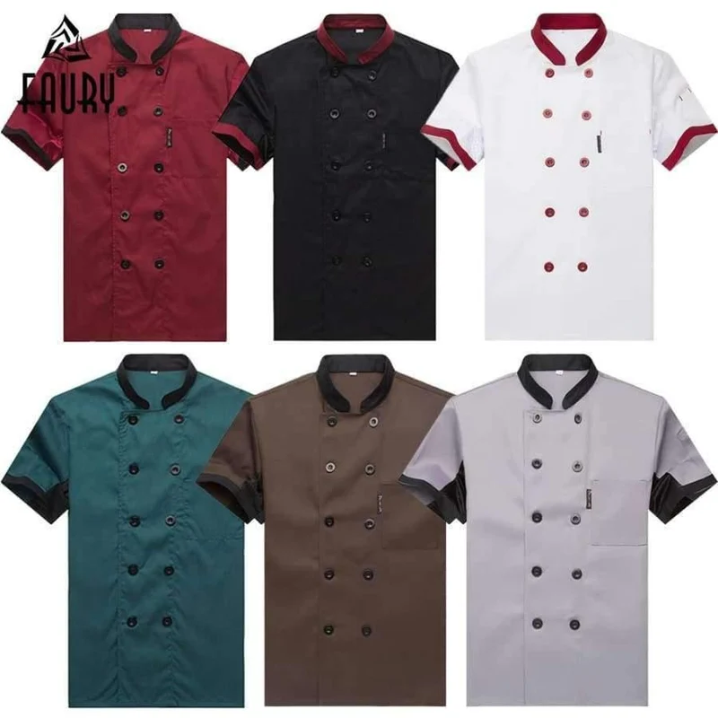 Atmungsaktives Mesh-Patchwork Kurzarm-Check Küche Kochuniformen Catering Hotel Restaurant Kellner Arbeitskleidung Overalls