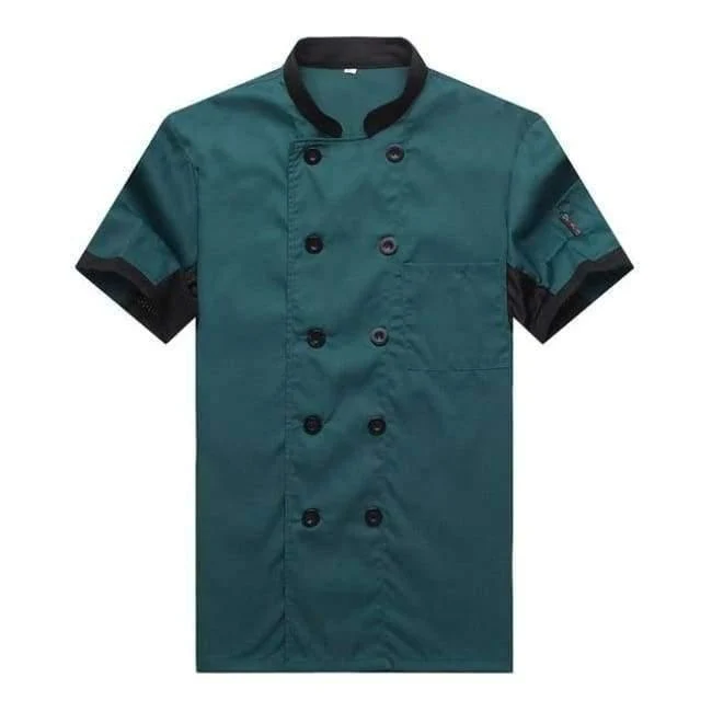 Atmungsaktives Mesh-Patchwork Kurzarm-Check Küche Kochuniformen Catering Hotel Restaurant Kellner Arbeitskleidung Overalls