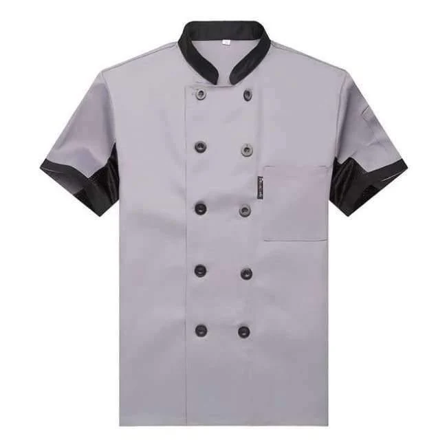 Atmungsaktives Mesh-Patchwork Kurzarm-Check Küche Kochuniformen Catering Hotel Restaurant Kellner Arbeitskleidung Overalls
