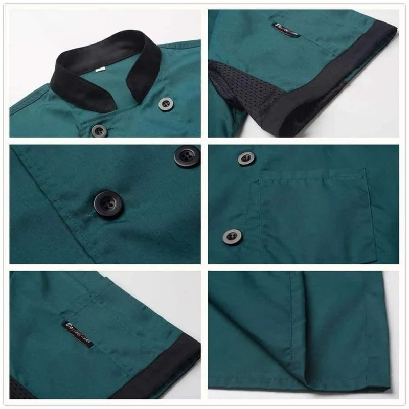 Atmungsaktives Mesh-Patchwork Kurzarm-Check Küche Kochuniformen Catering Hotel Restaurant Kellner Arbeitskleidung Overalls