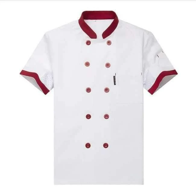 Atmungsaktives Mesh-Patchwork Kurzarm-Check Küche Kochuniformen Catering Hotel Restaurant Kellner Arbeitskleidung Overalls