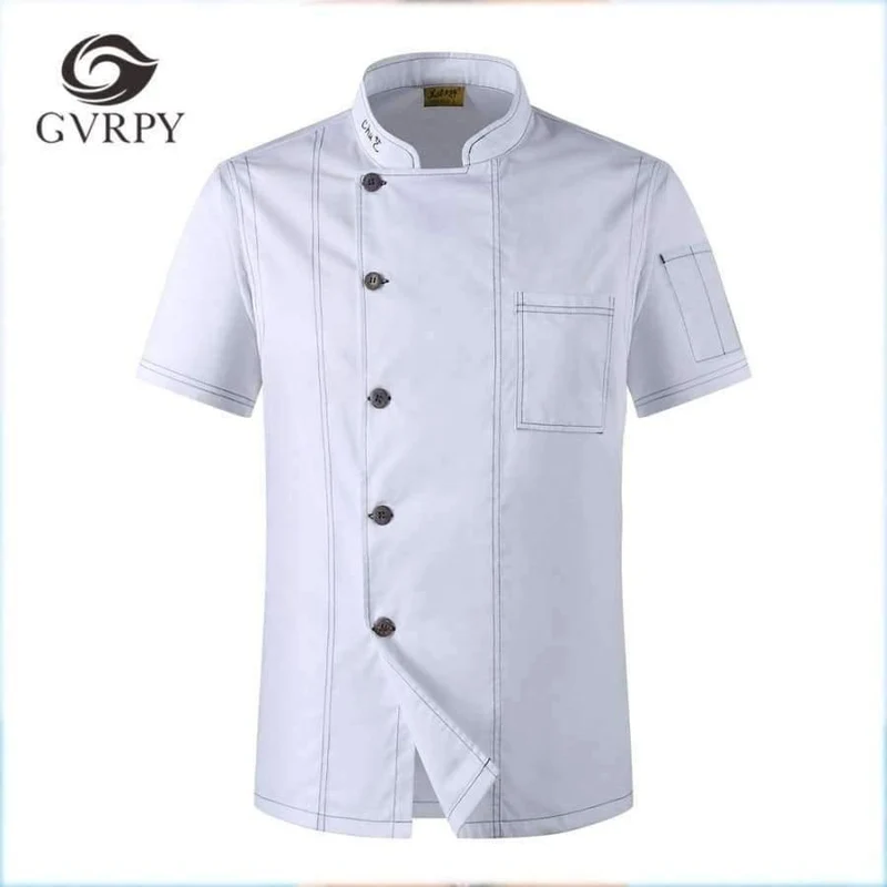 Kochen Kleidung Männer Solide Einreiher Hohe Qualität Küche Chef Uniformen kurzarm Restaurant Bäckerei Kellner Tops Hemd