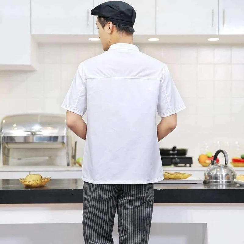 Kochen Kleidung Männer Solide Einreiher Hohe Qualität Küche Chef Uniformen kurzarm Restaurant Bäckerei Kellner Tops Hemd