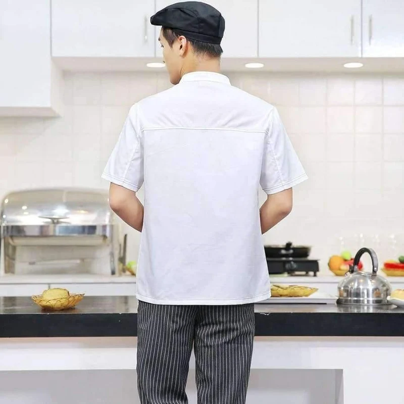 Kochen Kleidung Männer Solide Einreiher Hohe Qualität Küche Chef Uniformen kurzarm Restaurant Bäckerei Kellner Tops Hemd