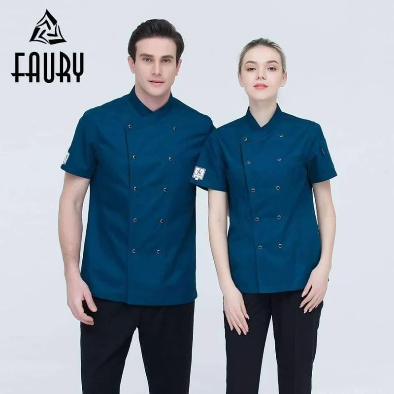 Unisex Restaurant Koch Mäntel Kurzarm Sommer Casual Zweireihig Küche Kochen Arbeitskleidung Hotel Kellner Uniformen Jacken