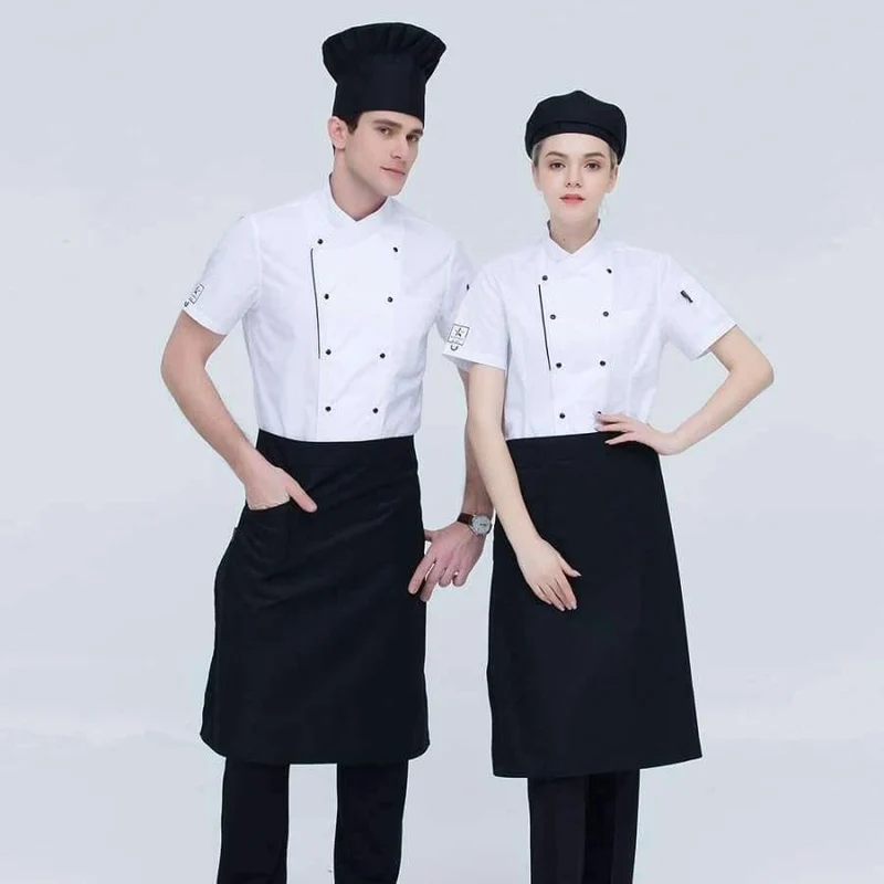 Unisex Restaurant Koch Mäntel Kurzarm Sommer Casual Zweireihig Küche Kochen Arbeitskleidung Hotel Kellner Uniformen Jacken