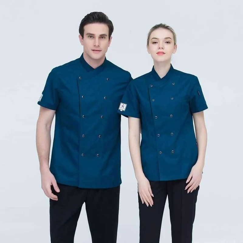 Unisex Restaurant Koch Mäntel Kurzarm Sommer Casual Zweireihig Küche Kochen Arbeitskleidung Hotel Kellner Uniformen Jacken