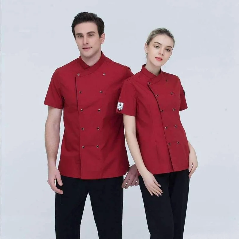 Unisex Restaurant Koch Mäntel Kurzarm Sommer Casual Zweireihig Küche Kochen Arbeitskleidung Hotel Kellner Uniformen Jacken