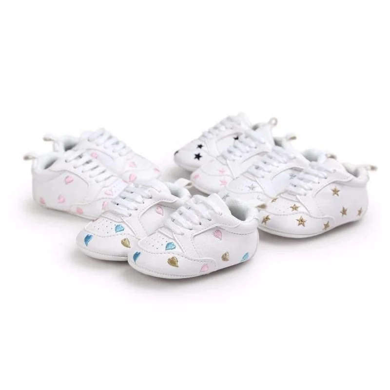 Newborn Sports Red Heart Five Star Baby Shoes Soft Soles White First Walkers