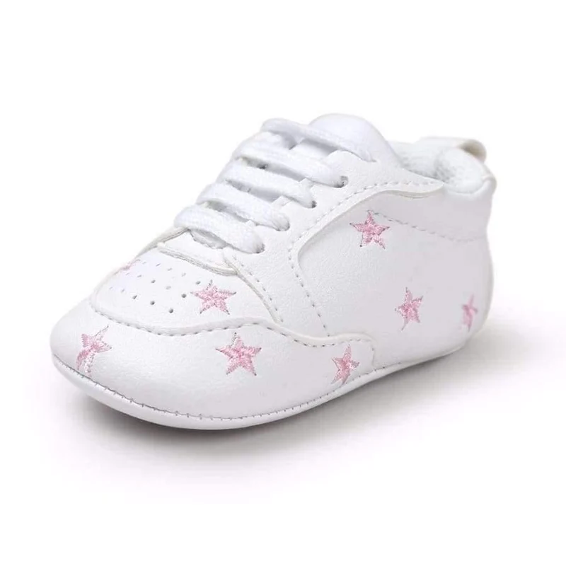 Newborn Sports Red Heart Five Star Baby Shoes Soft Soles White First Walkers