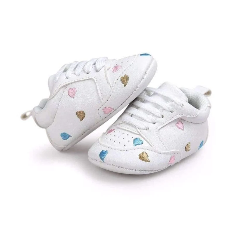 Newborn Sports Red Heart Five Star Baby Shoes Soft Soles White First Walkers