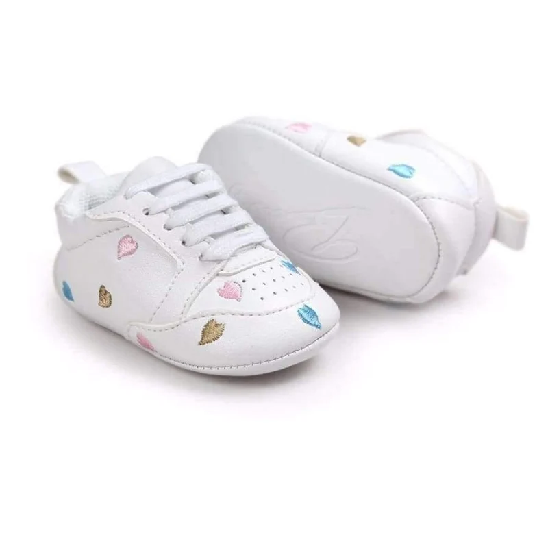 Newborn Sports Red Heart Five Star Baby Shoes Soft Soles White First Walkers