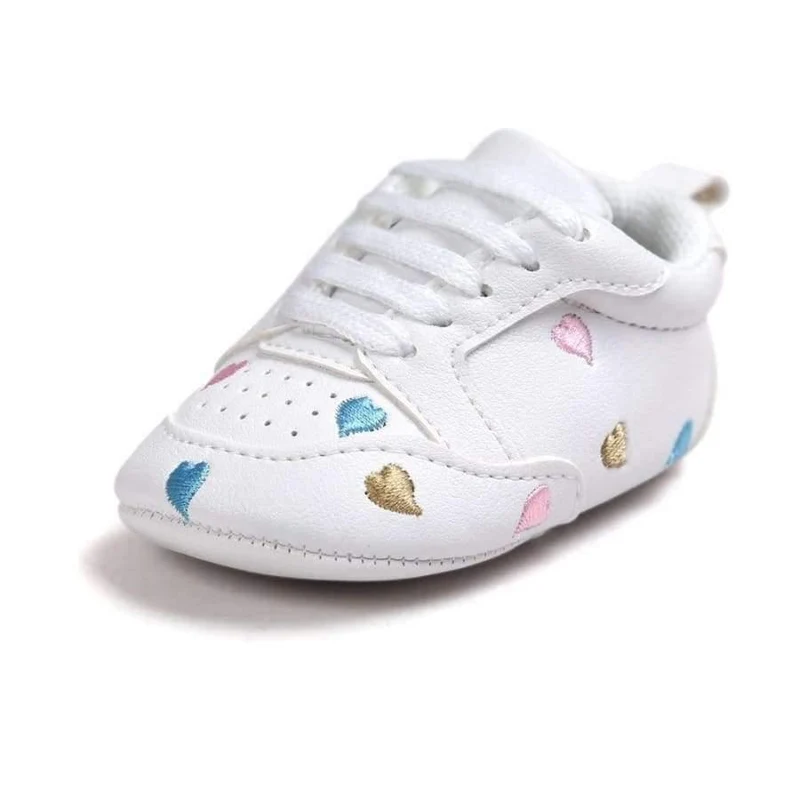 Newborn Sports Red Heart Five Star Baby Shoes Soft Soles White First Walkers