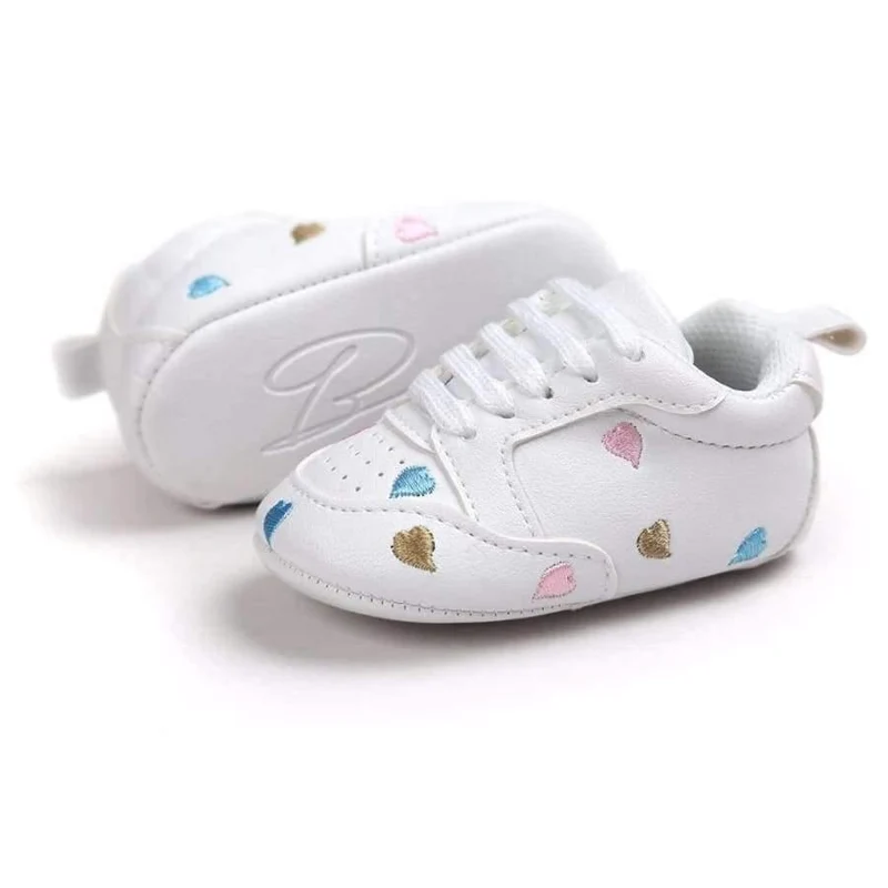 Newborn Sports Red Heart Five Star Baby Shoes Soft Soles White First Walkers