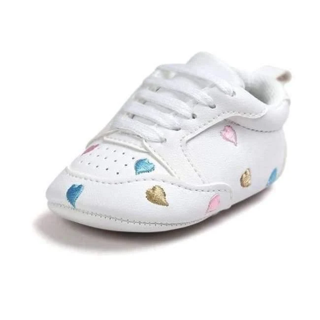 Newborn Sports Red Heart Five Star Baby Shoes Soft Soles White First Walkers