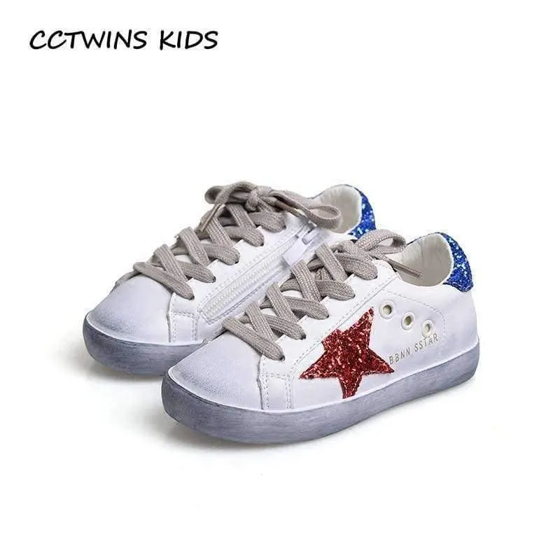 Toddler Fashion Sport Lace-Up Shoe Baby Girl Kid Glitter Sneaker Children Pu Leather Breathable Trainer F1830