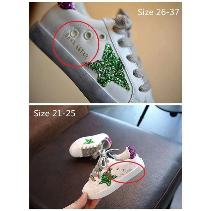 Toddler Fashion Sport Lace-Up Shoe Baby Girl Kid Glitter Sneaker Children Pu Leather Breathable Trainer F1830