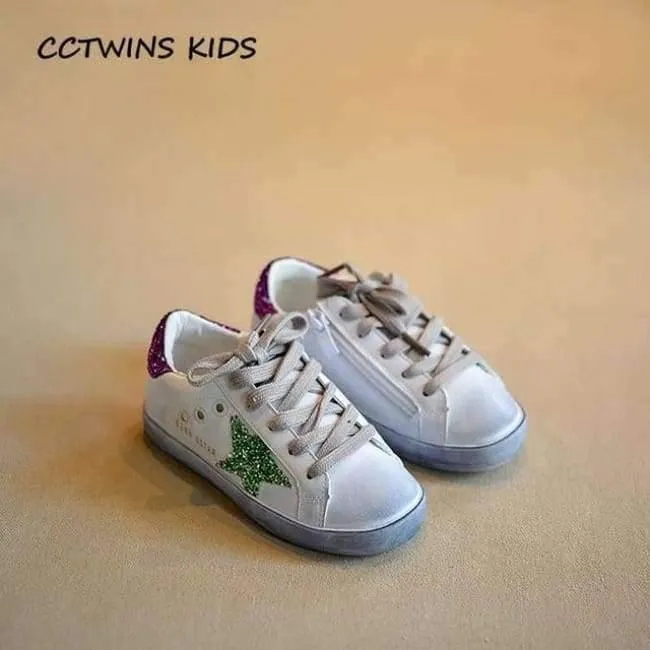 Toddler Fashion Sport Lace-Up Shoe Baby Girl Kid Glitter Sneaker Children Pu Leather Breathable Trainer F1830